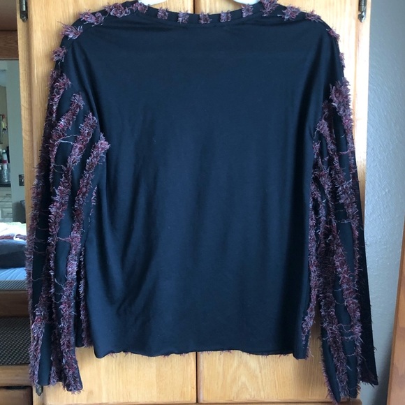 NWT! Zara eyelash fringe wine striped black long sleeve tee. Size S - Picture 6 of 7